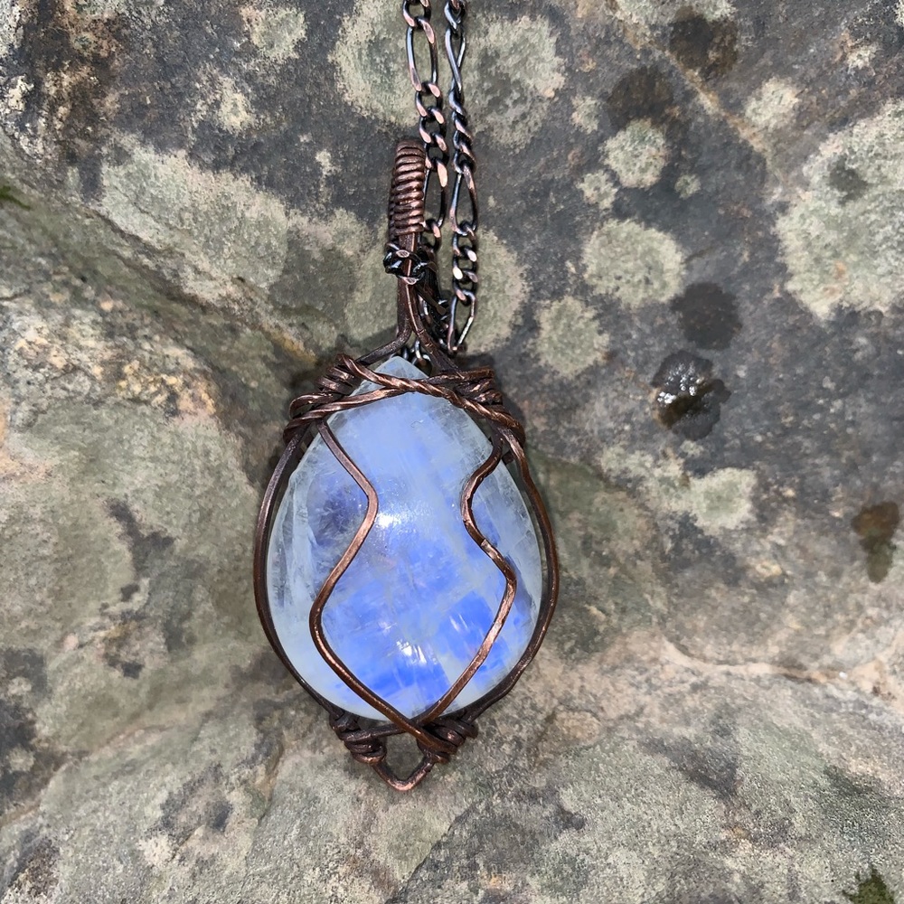 Handmade Moonstone Copper Wire Wrapped Necklace